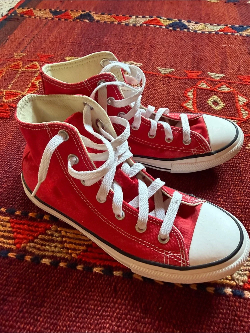 Converse Kids Red High-Top Canvas Sneakers with White Laces